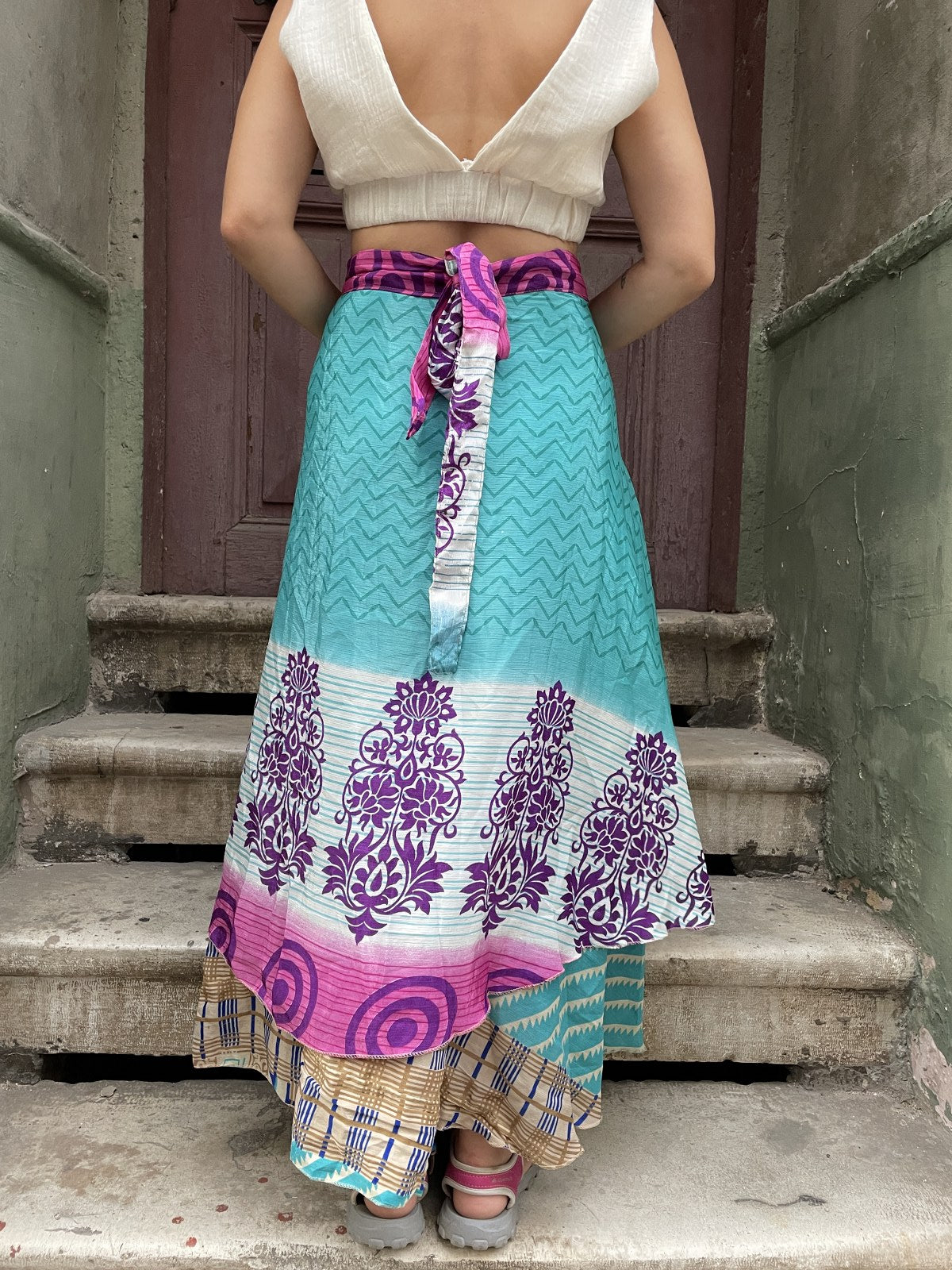 Bohem Çift Taraflı Bağlamalı İpek Etek