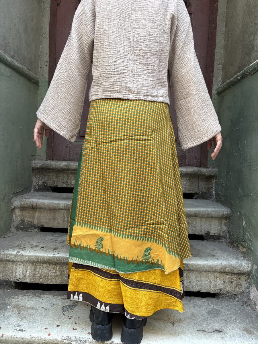 Çift Taraflı Nepal İpek Etek – Kare Motifli