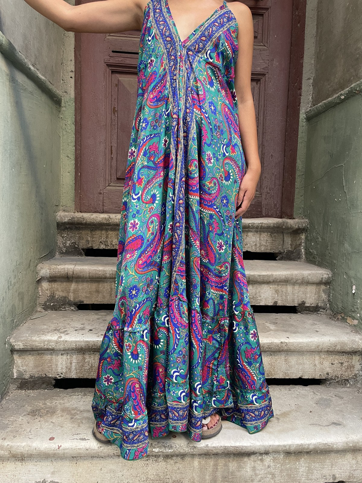 Paisley Desenli İpek Maxi Elbise