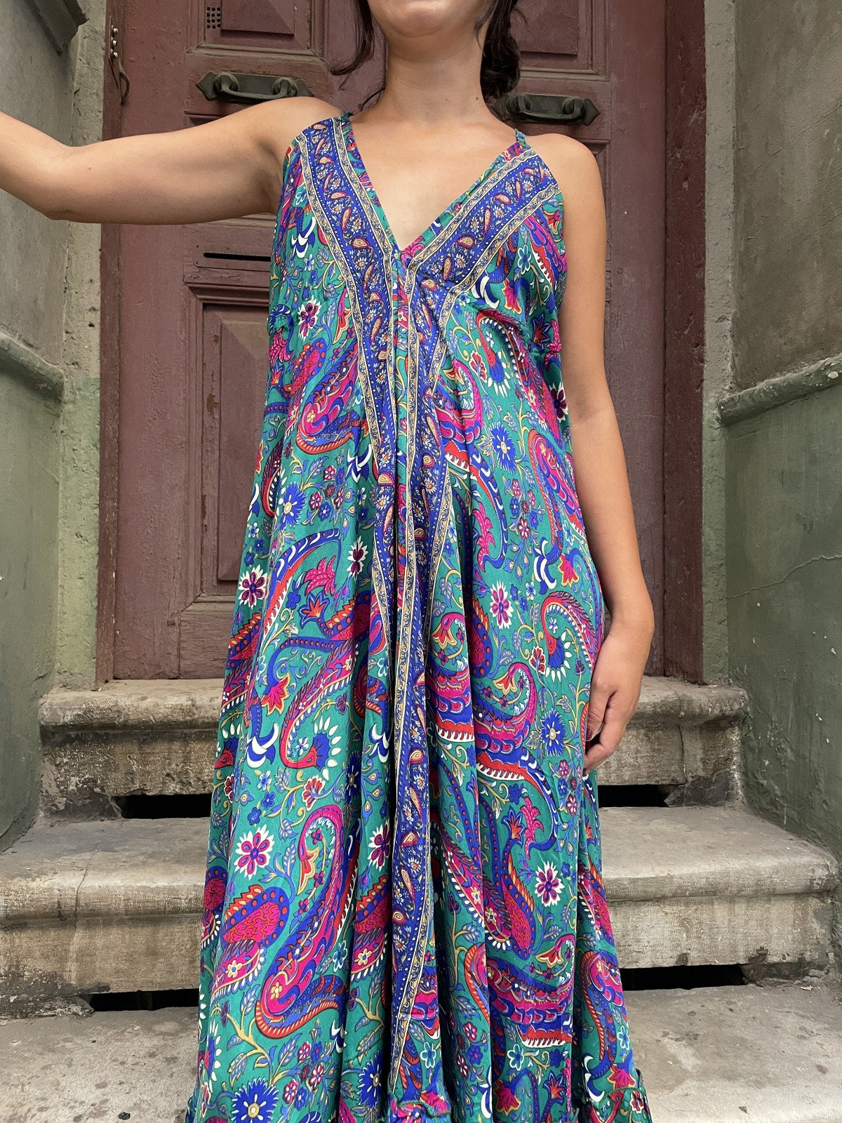 Paisley Desenli İpek Maxi Elbise