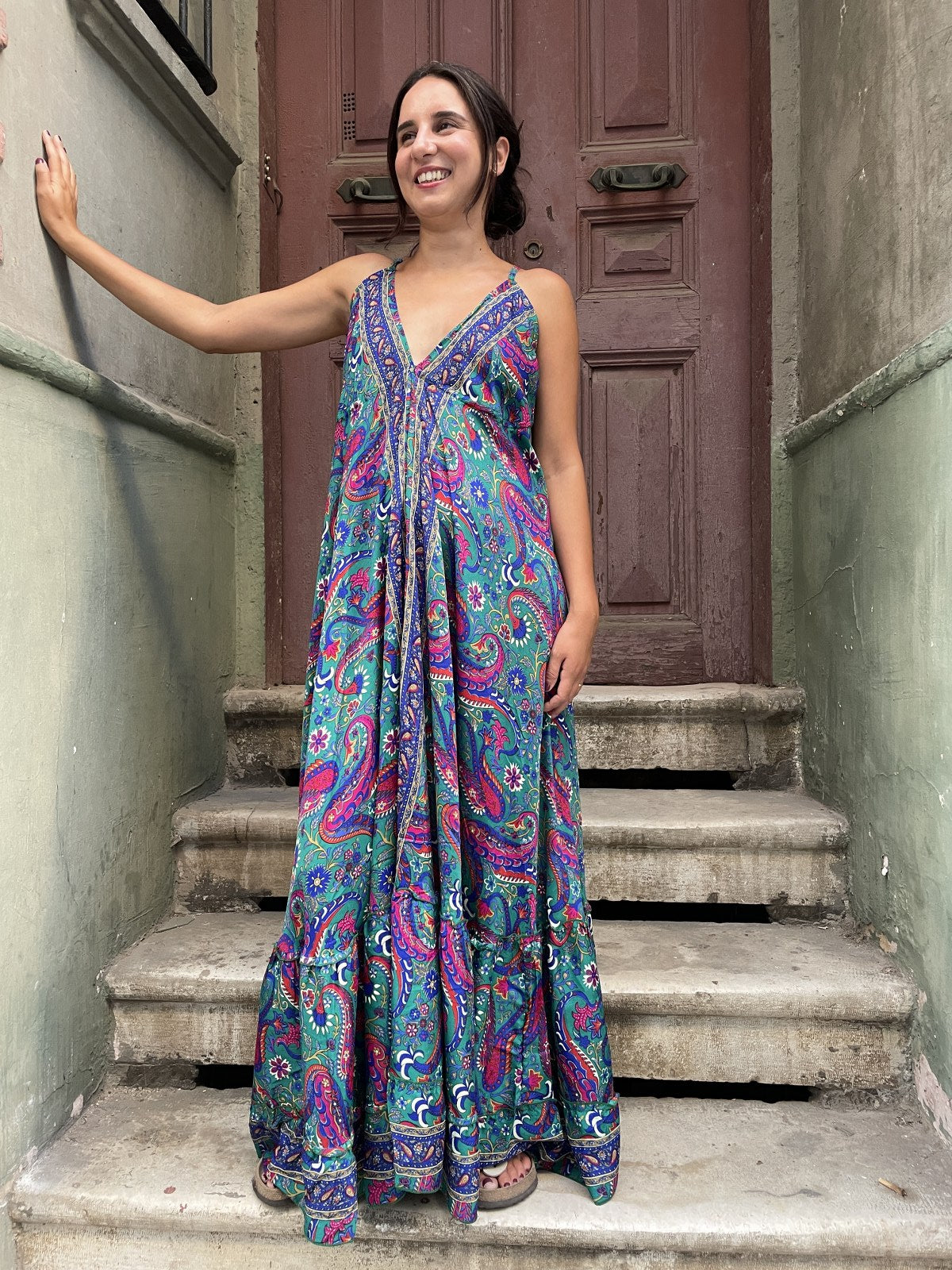 Paisley Desenli İpek Maxi Elbise