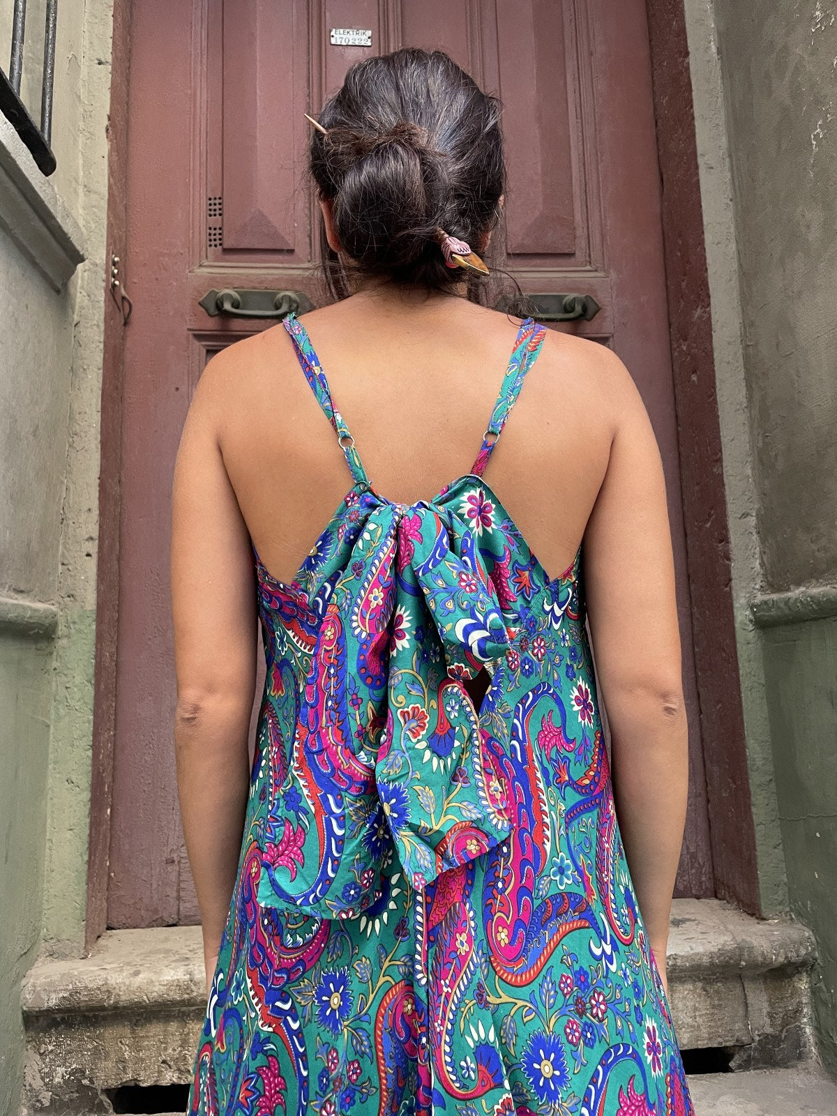 Paisley Desenli İpek Maxi Elbise