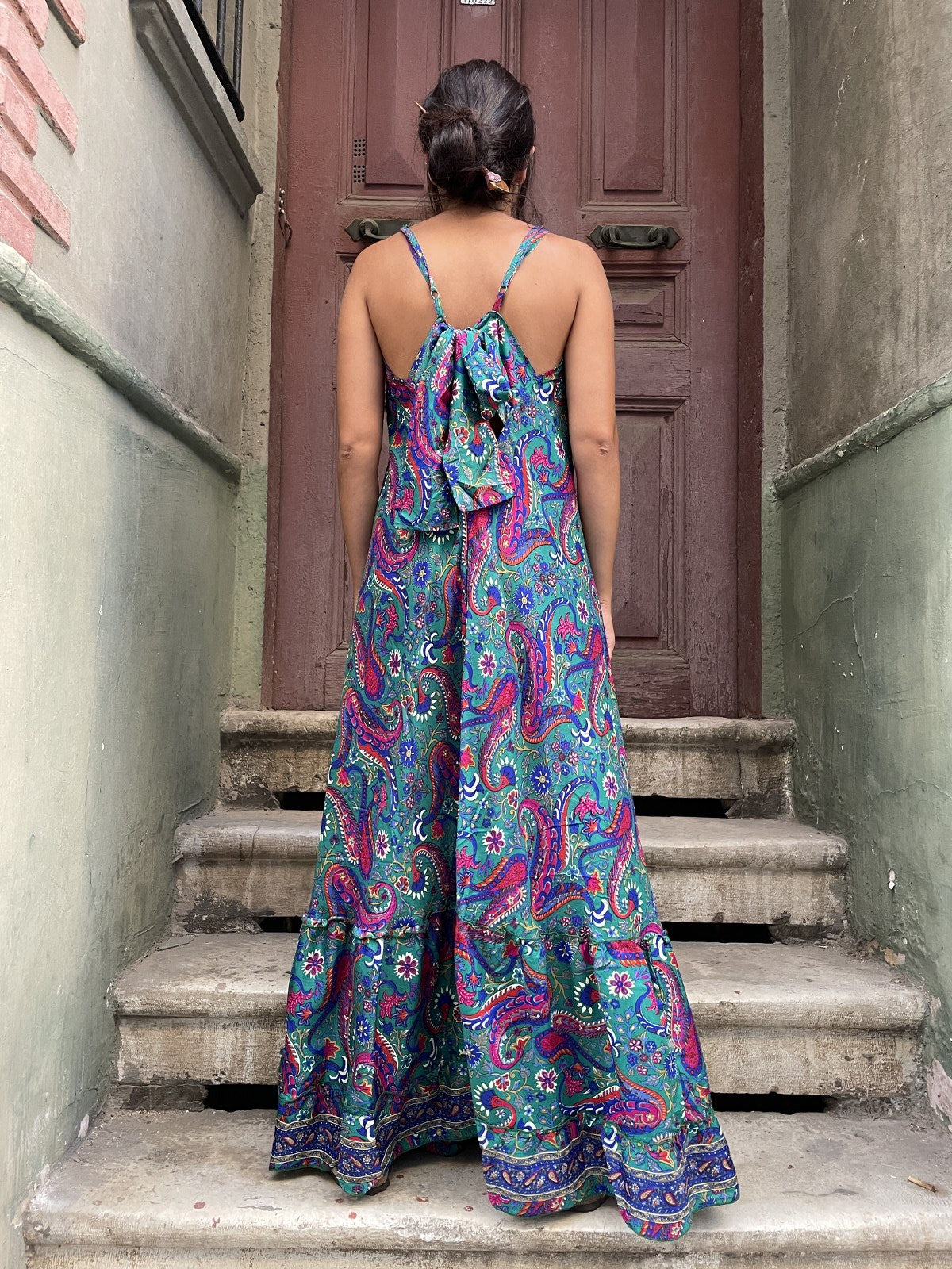 Paisley Desenli İpek Maxi Elbise