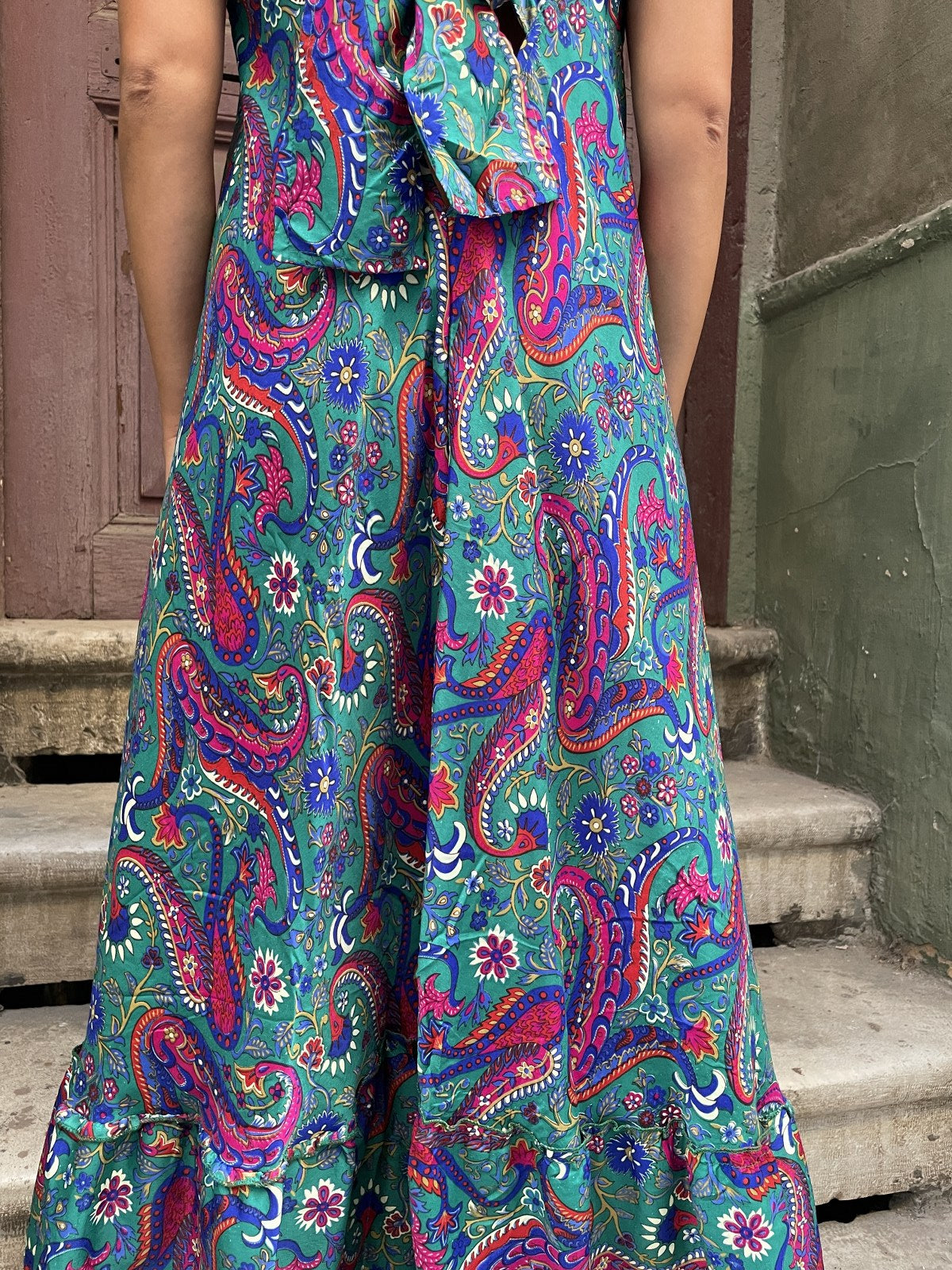Paisley Desenli İpek Maxi Elbise