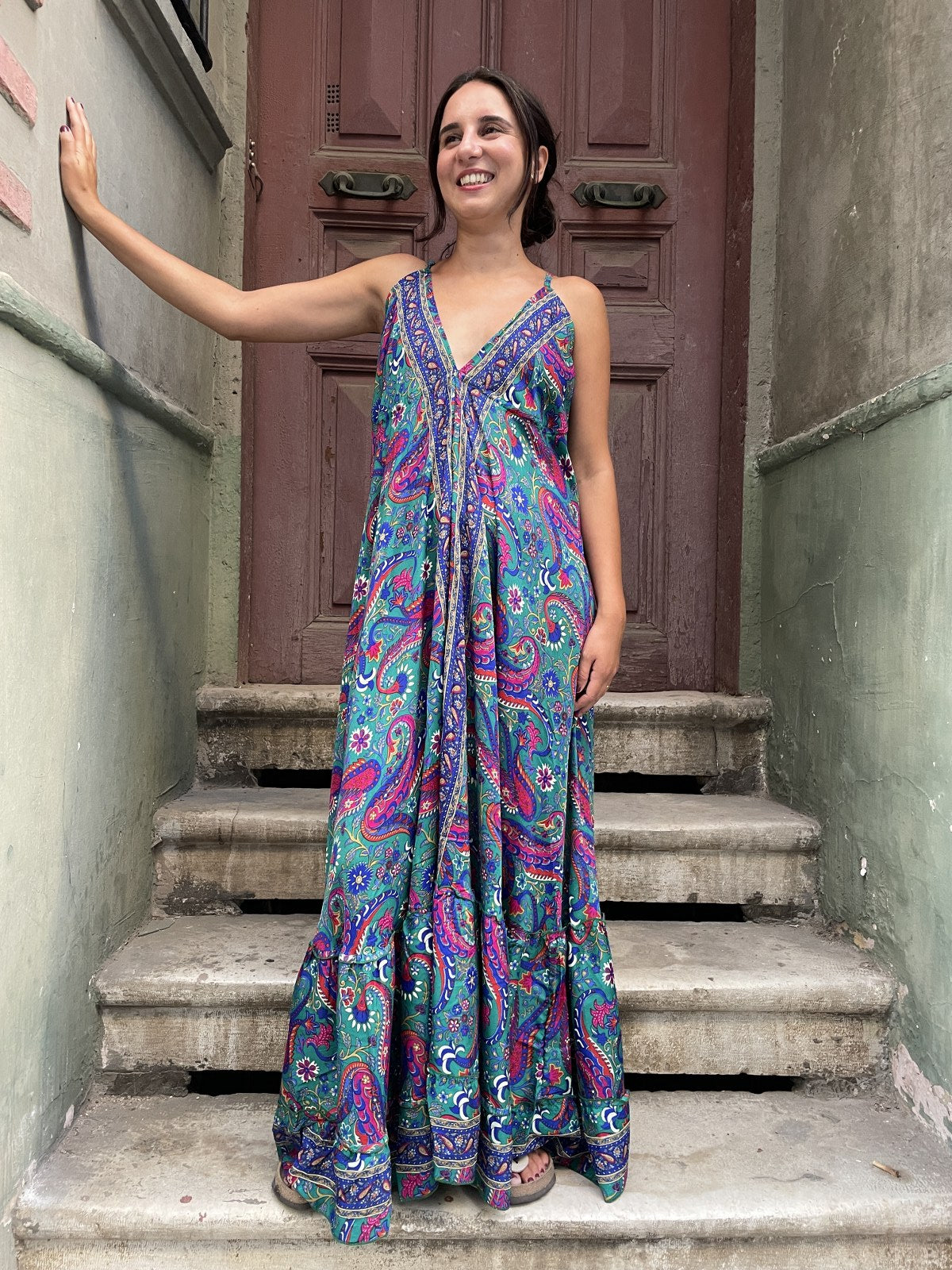 Paisley Desenli İpek Maxi Elbise