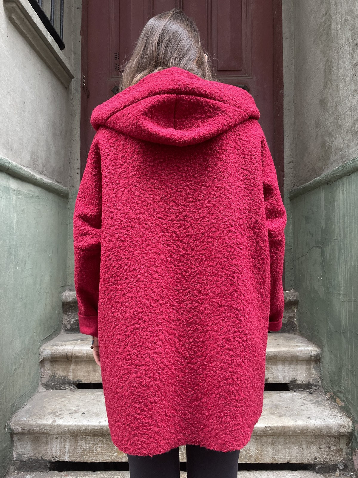 Bohem Kadın Bordo Salaş Kapşonlu İtalyan Kaban Mont