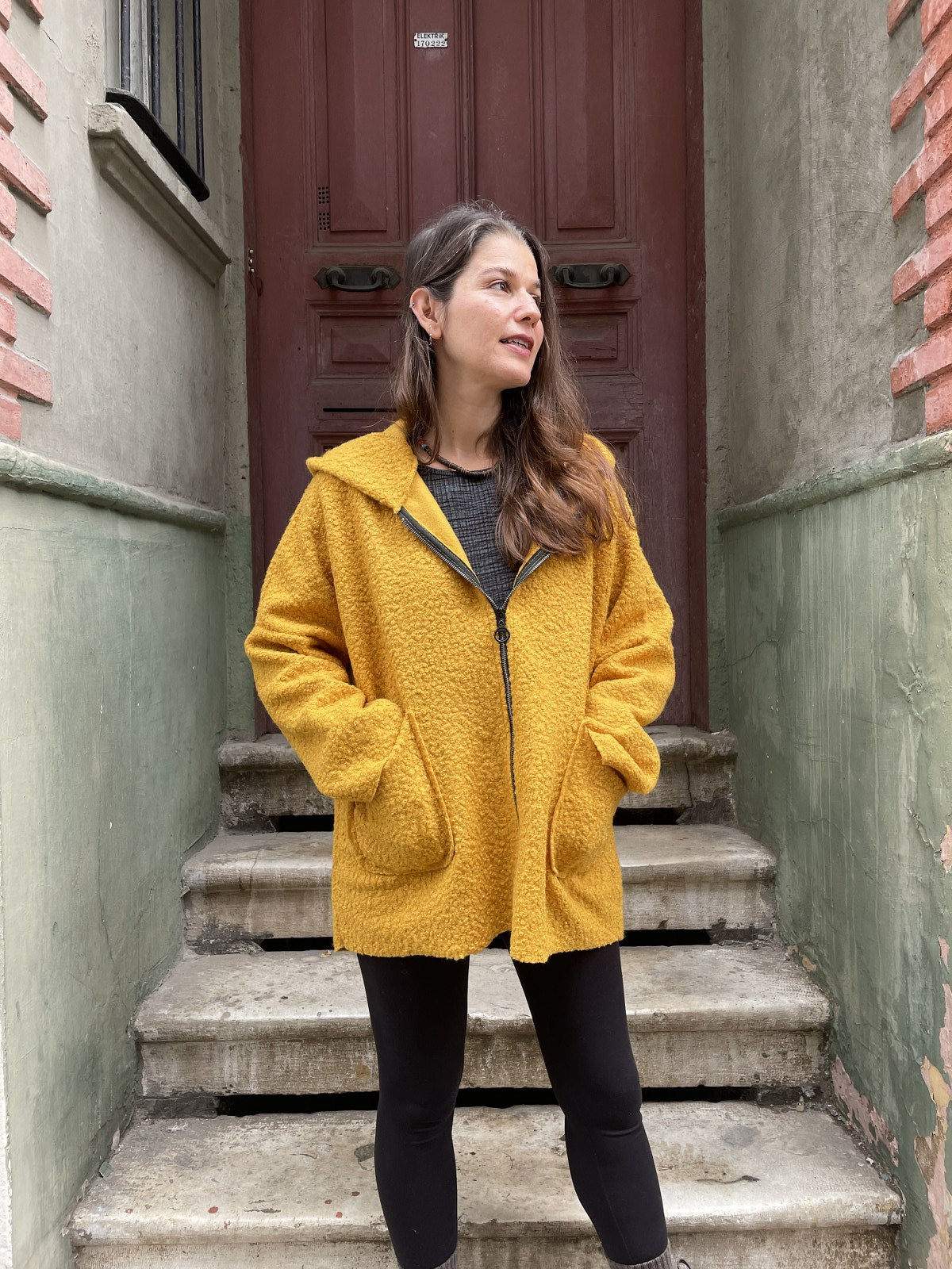 Unisex Bohem Hardal Salaş Kapşonlu İtalyan Kaban Mont