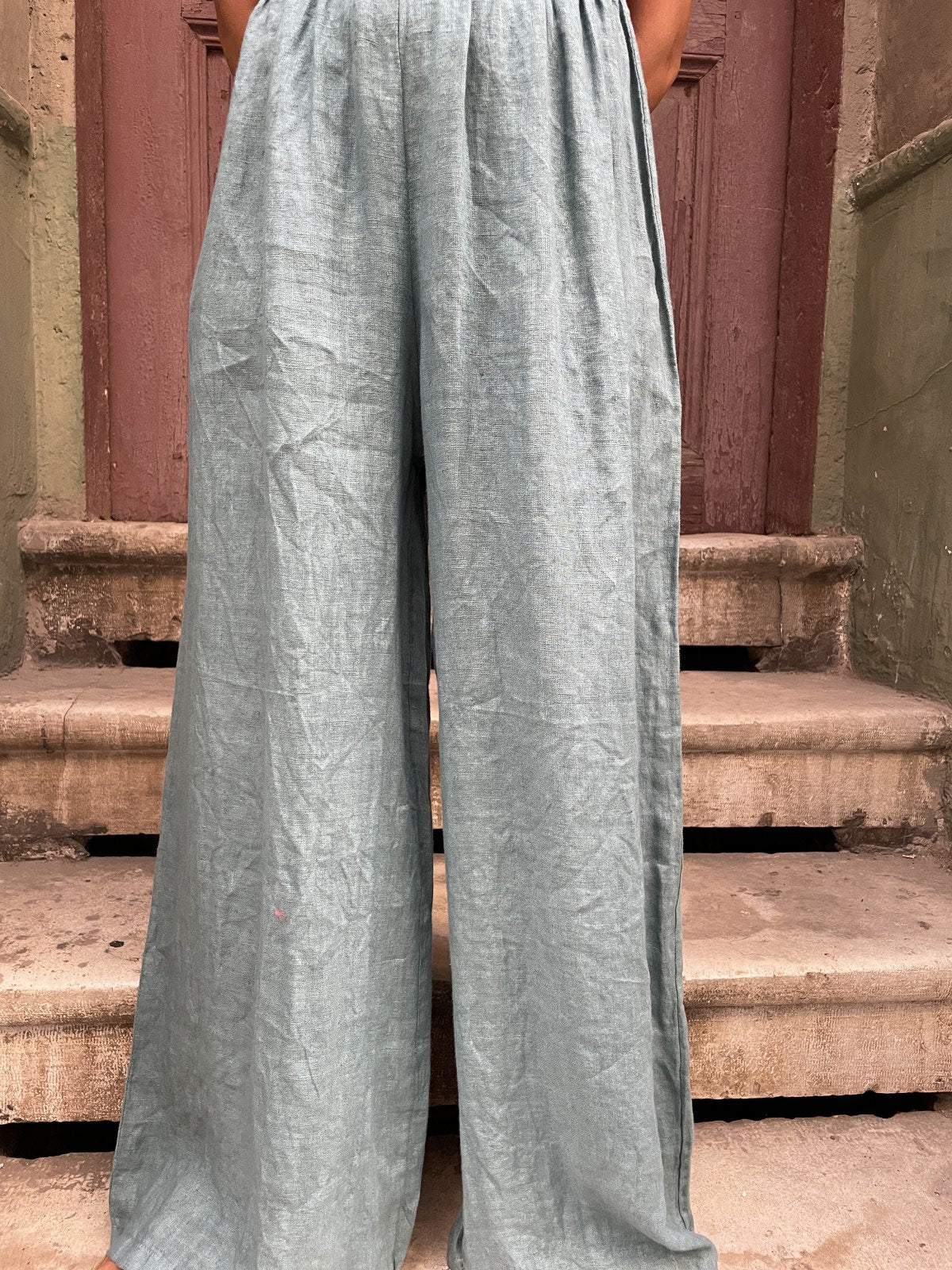 Unisex Düz Kesim Kadın Keten Pantolon