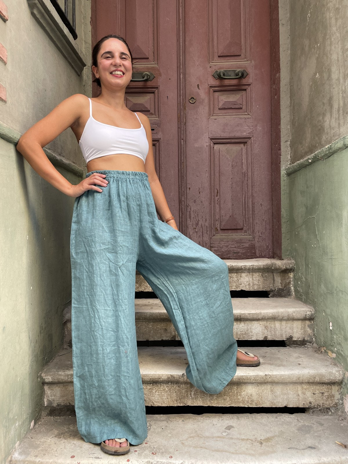 Unisex Düz Kesim Kadın Keten Pantolon