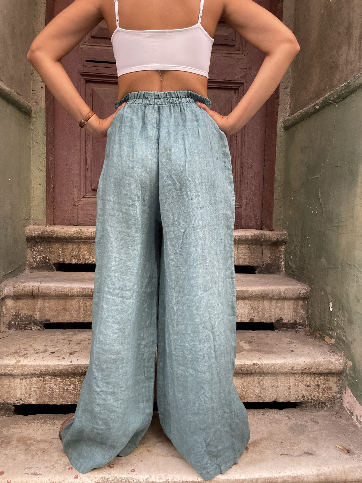 Unisex Düz Kesim Kadın Keten Pantolon