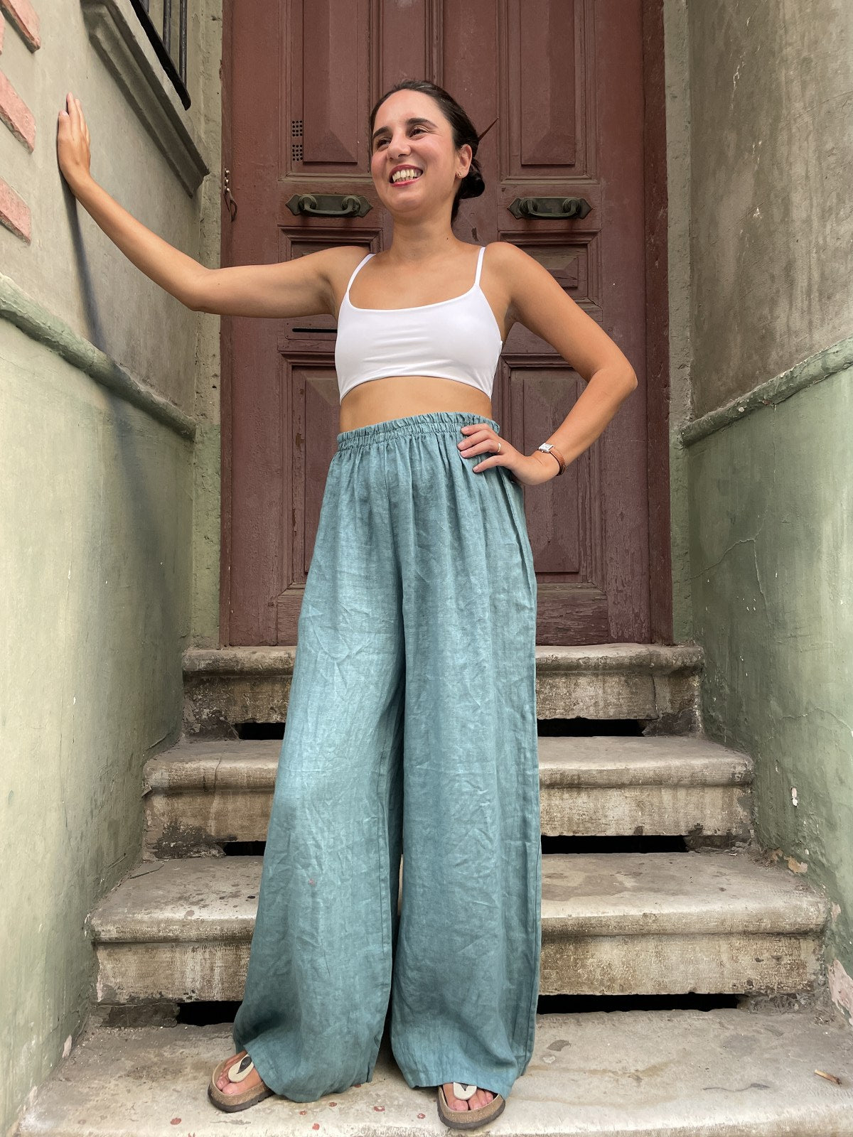 Unisex Düz Kesim Kadın Keten Pantolon