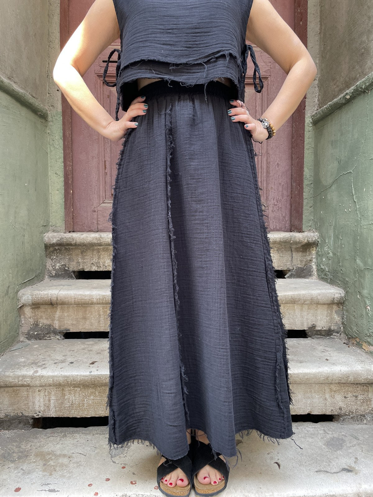 Bohem Siyah Müslin Etek – Salaş ve Rahat Kesim