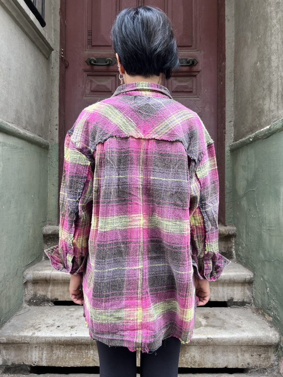 Kadın Oversize Oduncu Gömlek – %100 Pamuk, Mor Limon