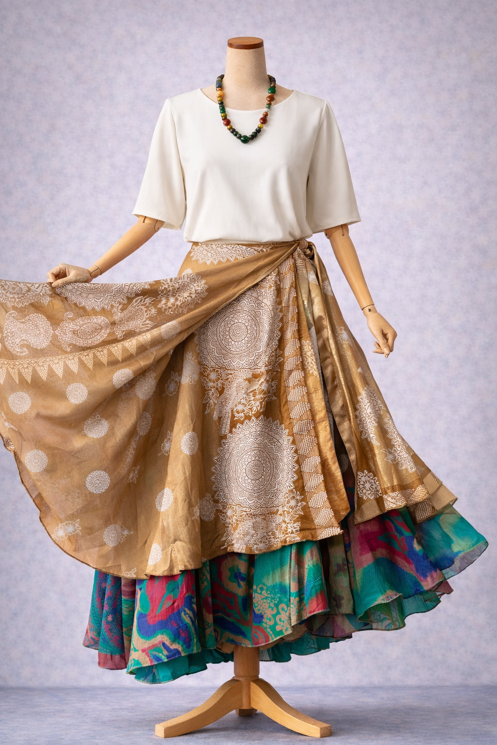 Çift Taraflı Bağlamalı İpek Etek – Toprak Desenli (Nepal)