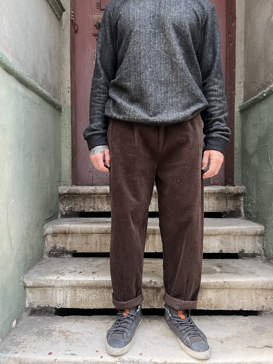 Unisex Fitilli Kışlık Kadife Pantolon Kahverengi – Beli Lastikli, Cepli