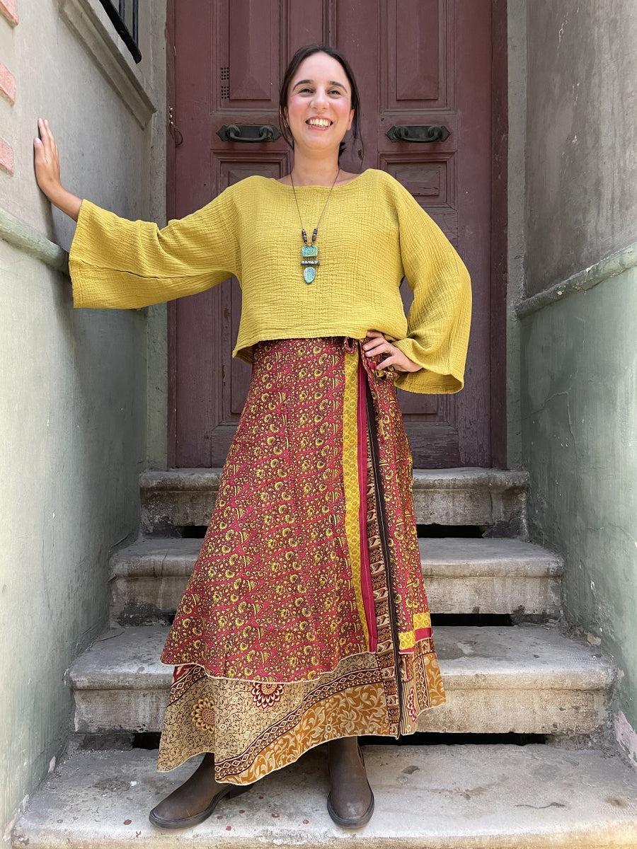 Çift Taraflı Nepal Bohem İpek Etek – Etnik Desenli