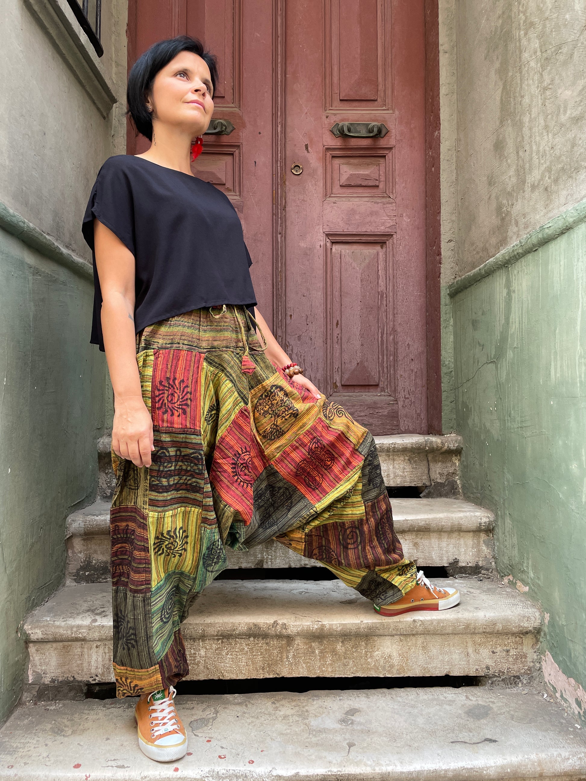 Nepal Patchwork Yeşil Şalvar Kadın Pantolon