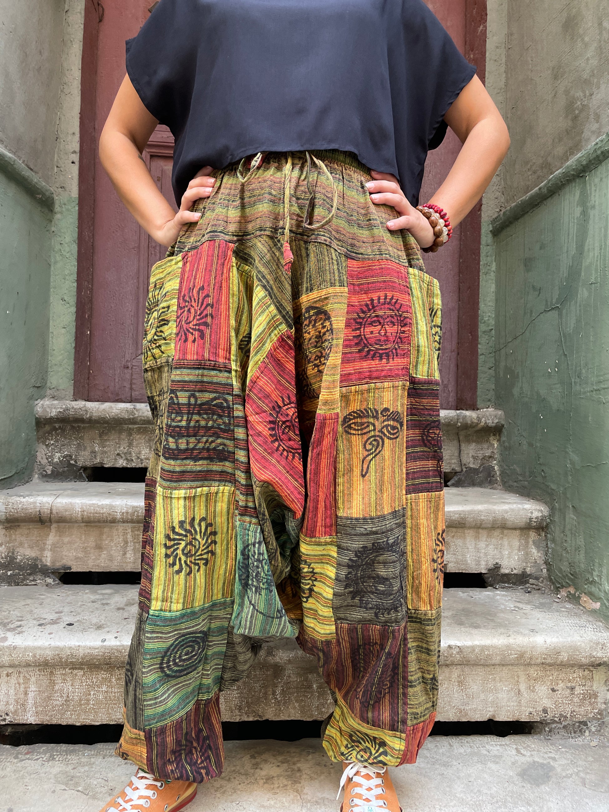 Nepal Patchwork Yeşil Şalvar Kadın Pantolon
