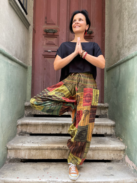 Nepal Patchwork Yeşil Şalvar Kadın Pantolon