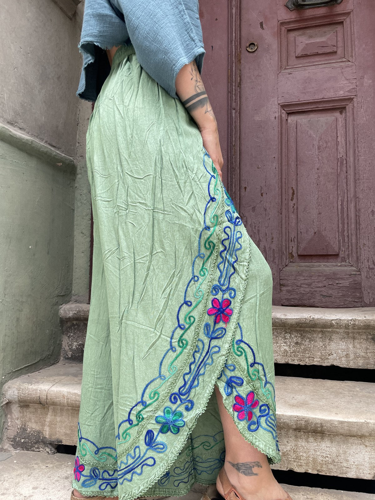 Bohem Çiçekli Kapaklı Kadın Pantolon