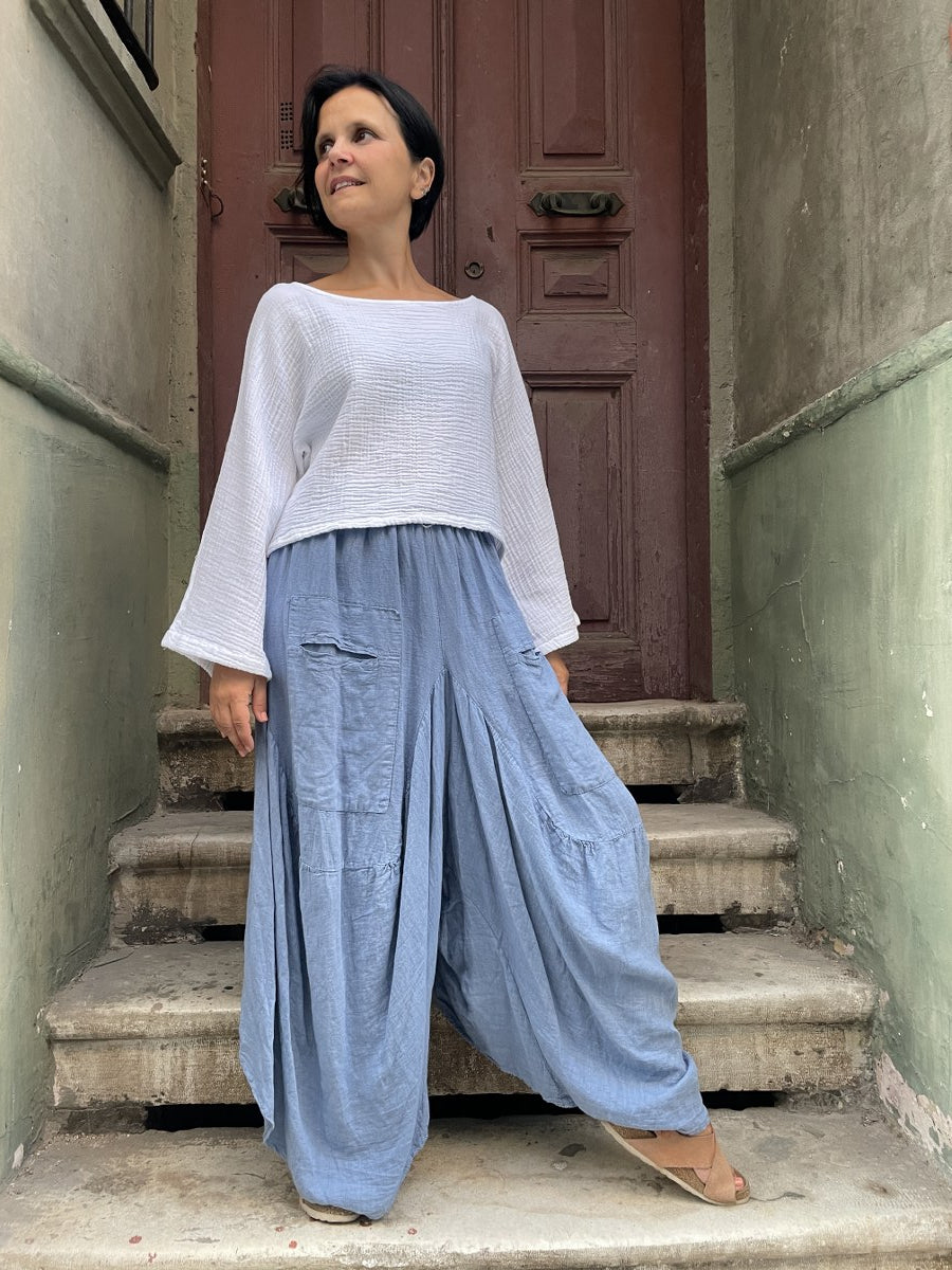 Bohem Kadın Keten Geniş Paça Pantolon
