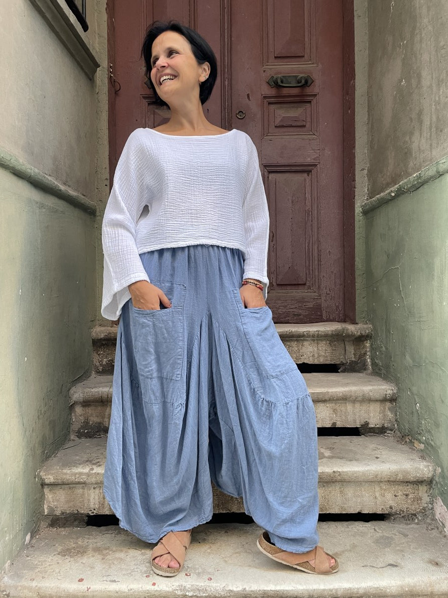Bohem Kadın Keten Geniş Paça Pantolon