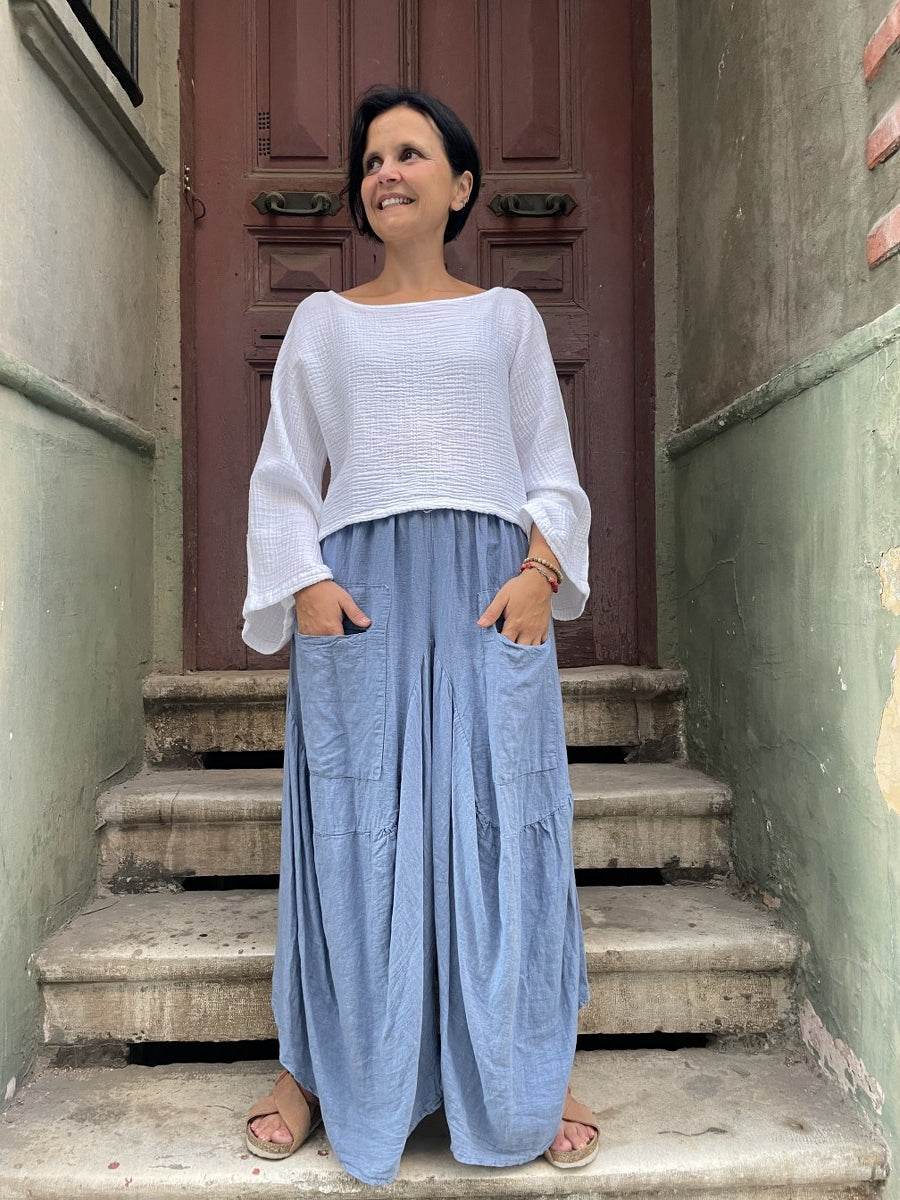 Bohem Kadın Keten Geniş Paça Pantolon
