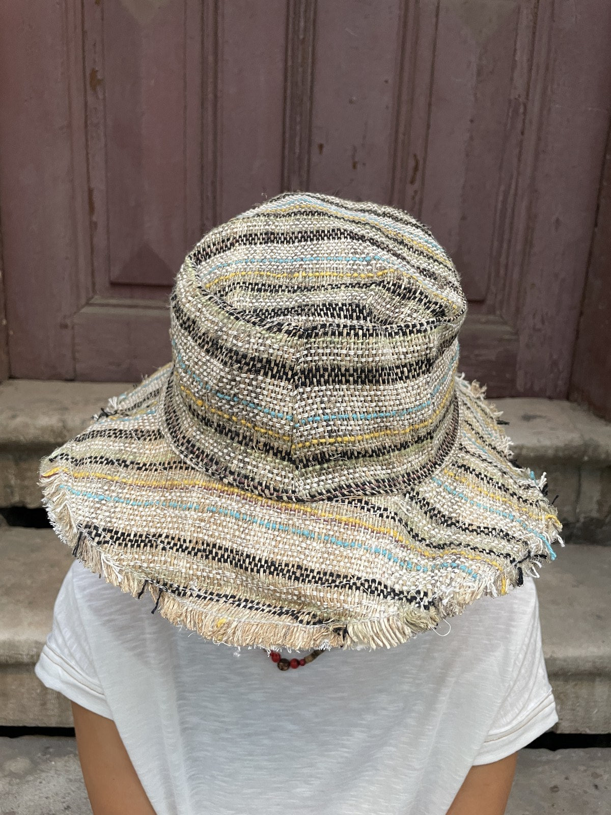 Çizgili Doğal Boho Nepal Şapka