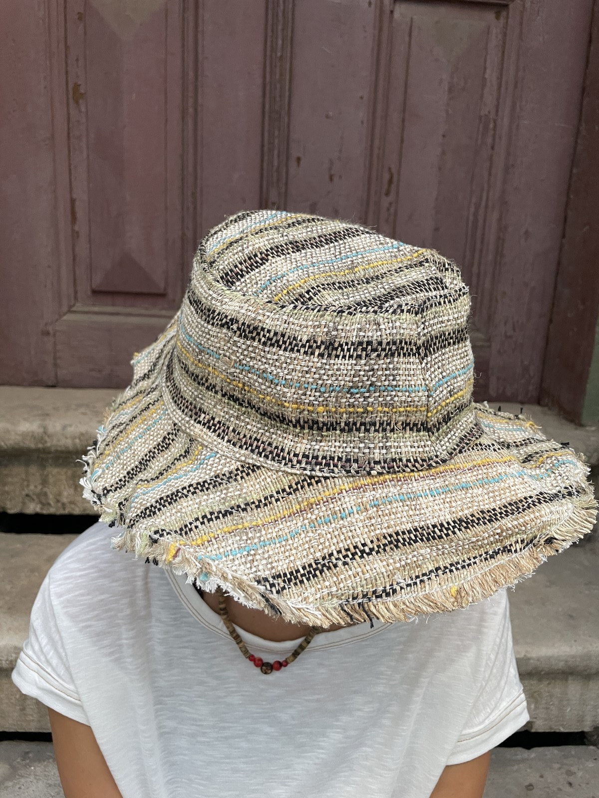 Çizgili Doğal Boho Nepal Şapka