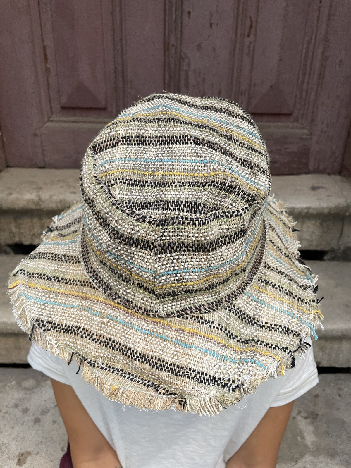 Çizgili Doğal Boho Nepal Şapka