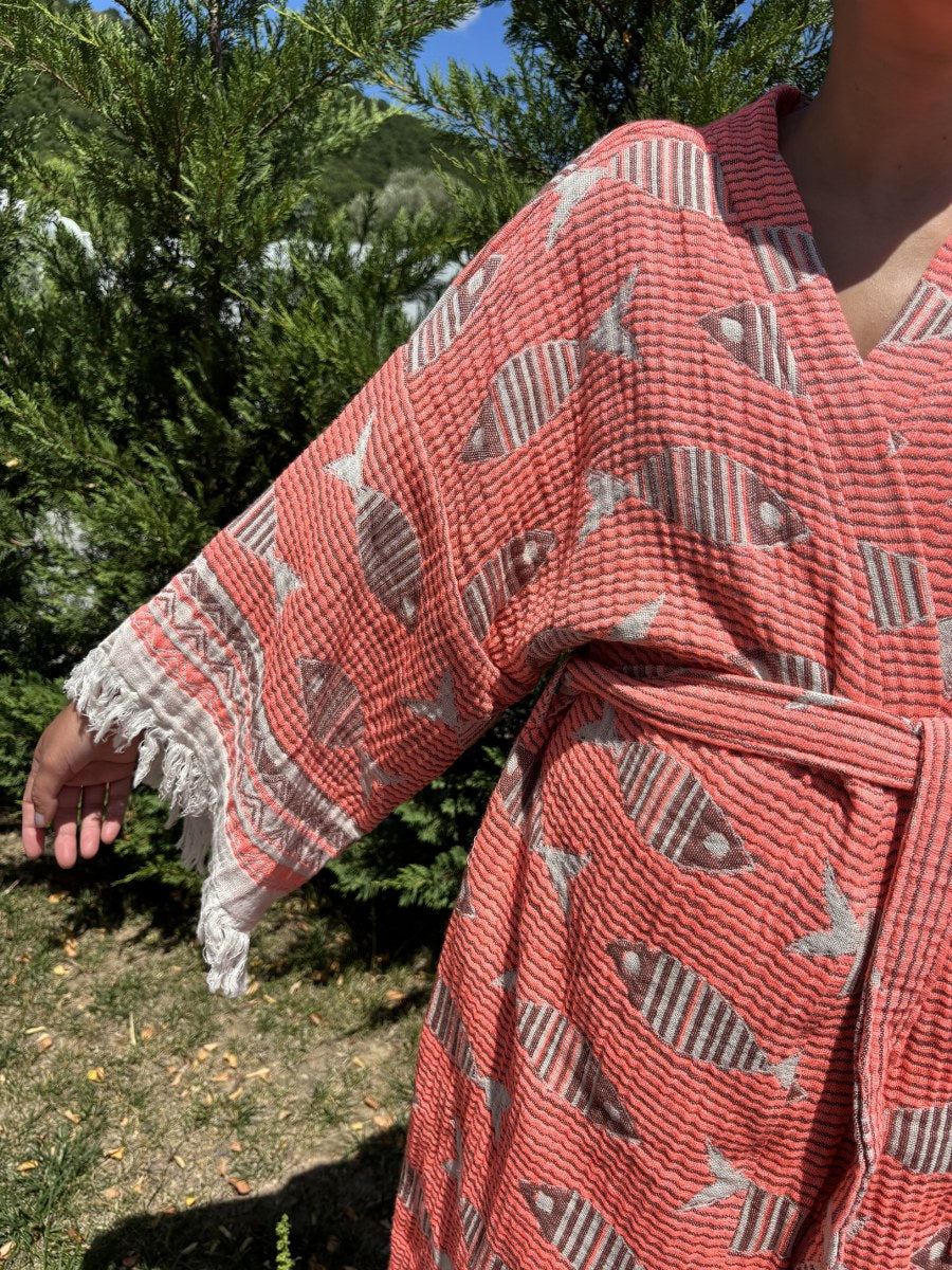 Balık Desenli Unisex Pamuk Kaftan