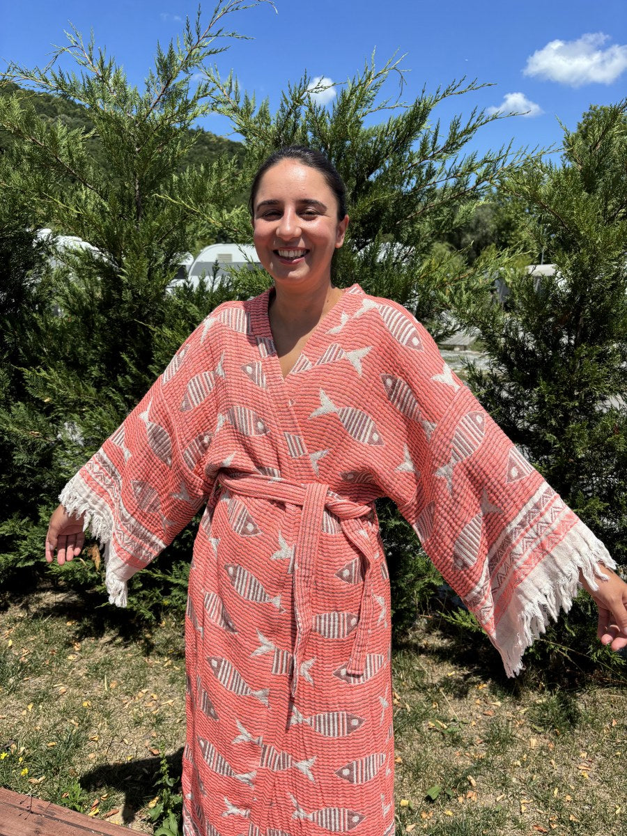 Balık Desenli Unisex Pamuk Kaftan