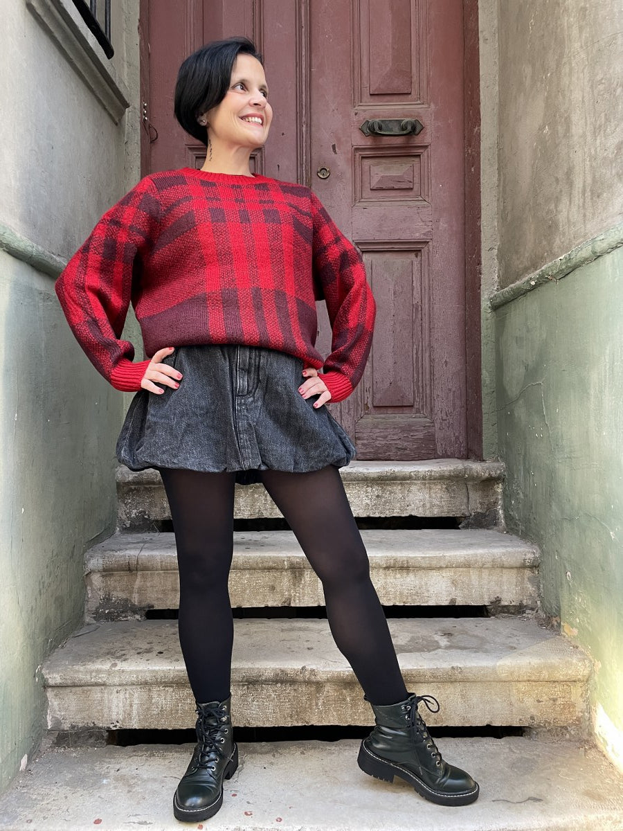 Kırmızı Ekose Dokulu Kazak