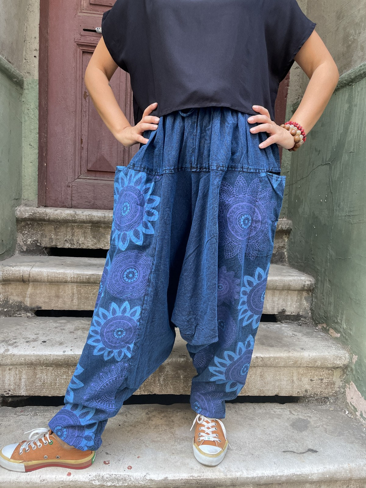 Unisex Nepal Mandala Desenli Bol Kadın Şalvar Pantolon