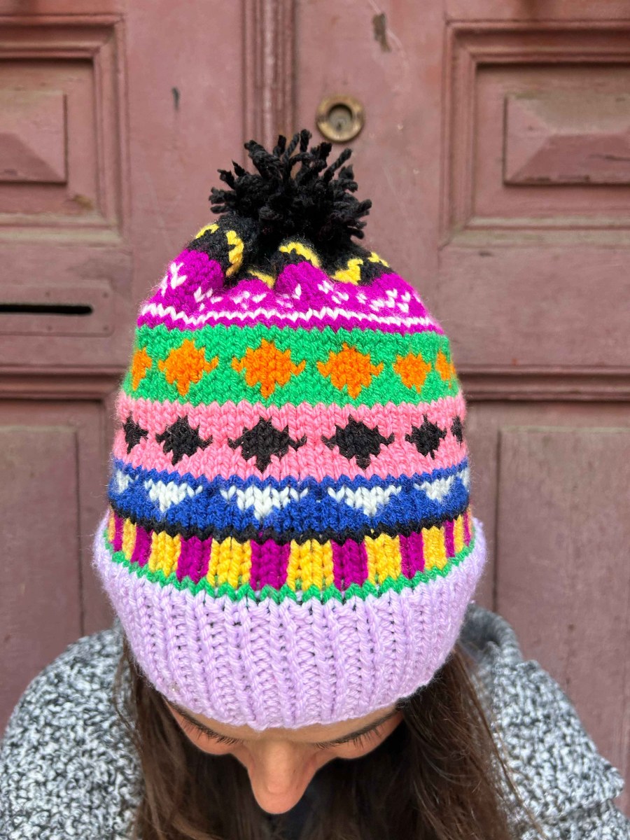 Bohem Fuşya Motifli Yün Bere Eldiven Takımı