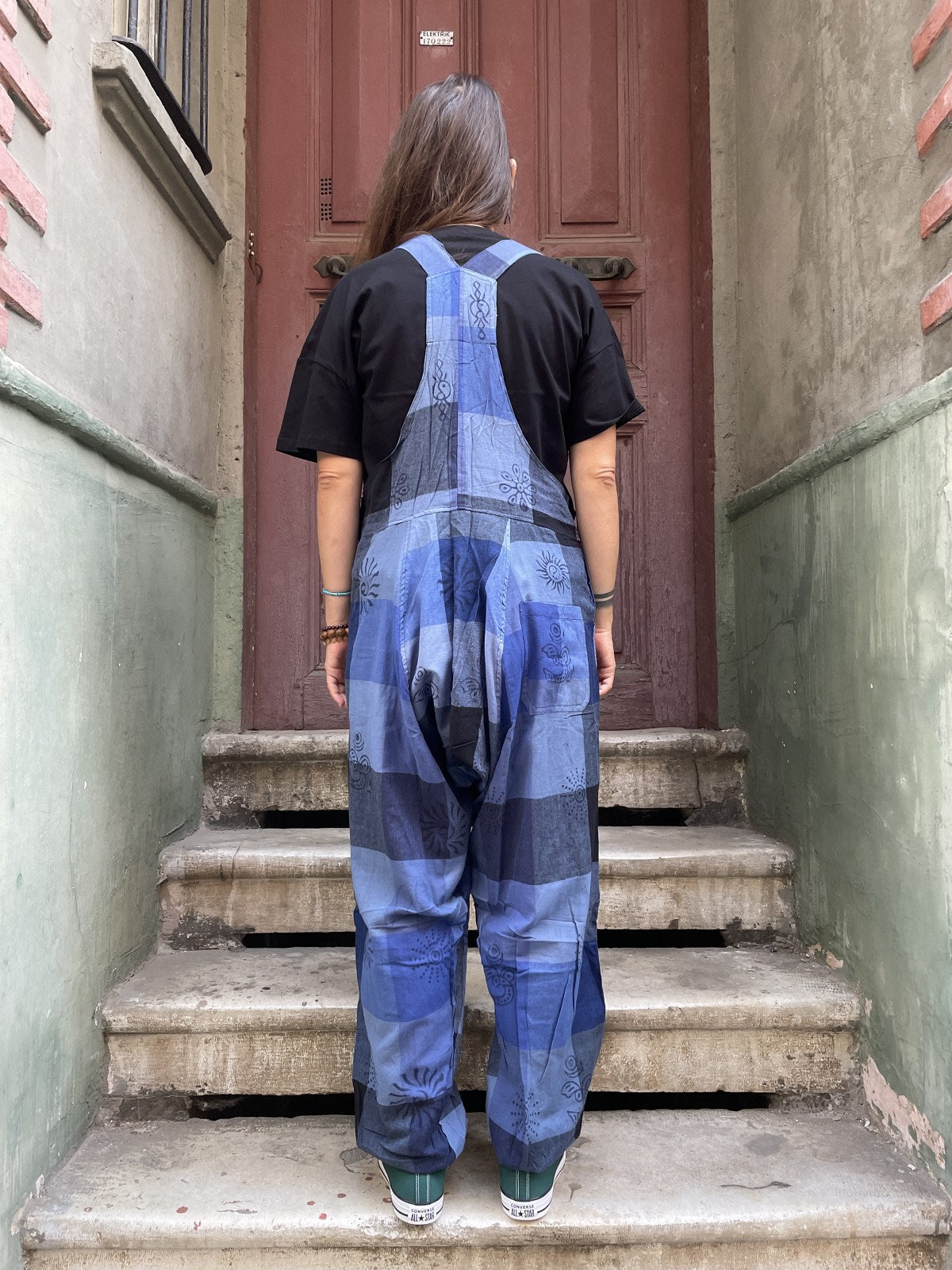 Bohem Mavi Baskılı Nepal Patchwork Tulum