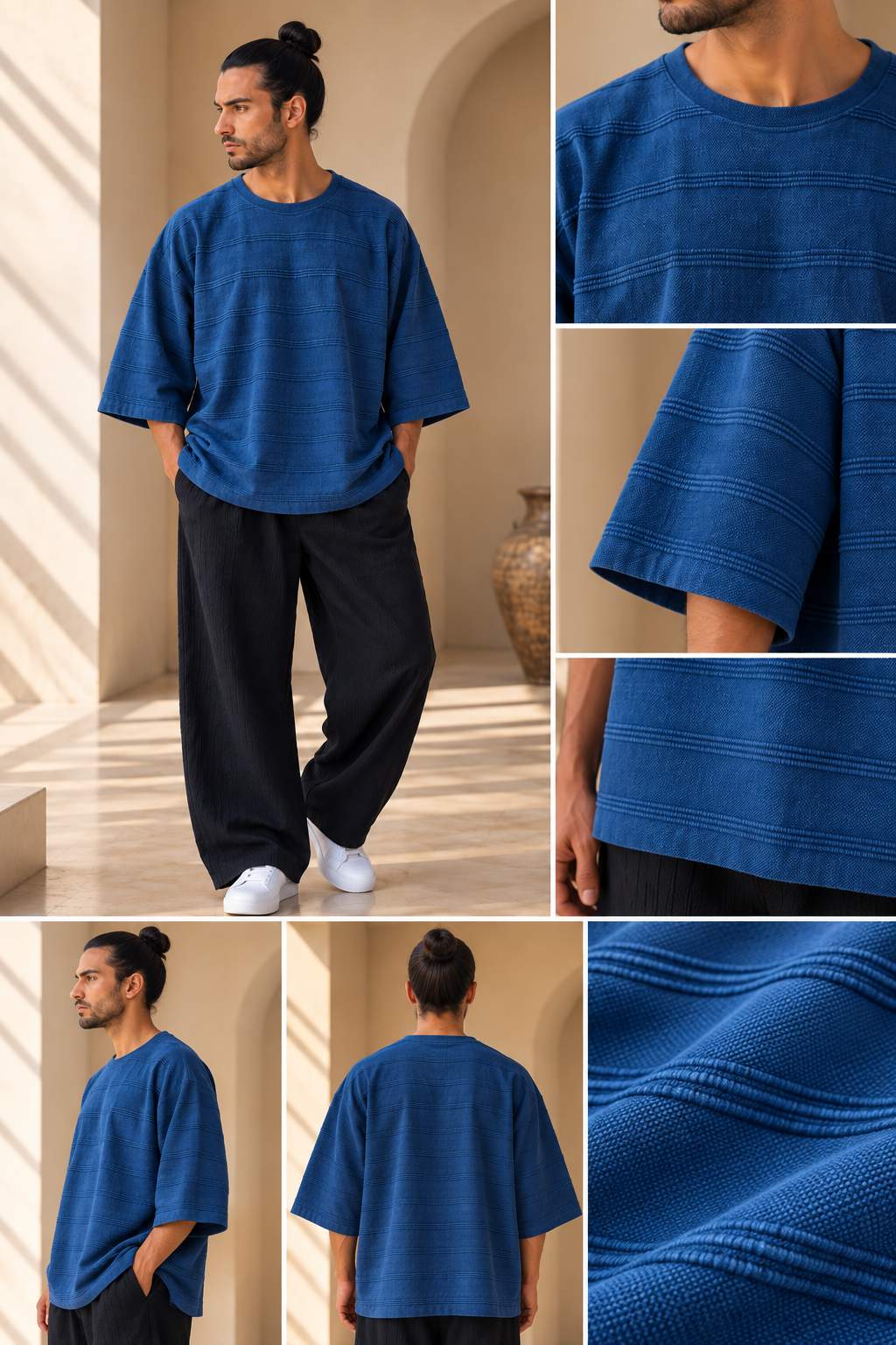 Sora Indigo Erkek Bluz – Doğal Pamuklu Kumaş, Oversize Rahat Kesim