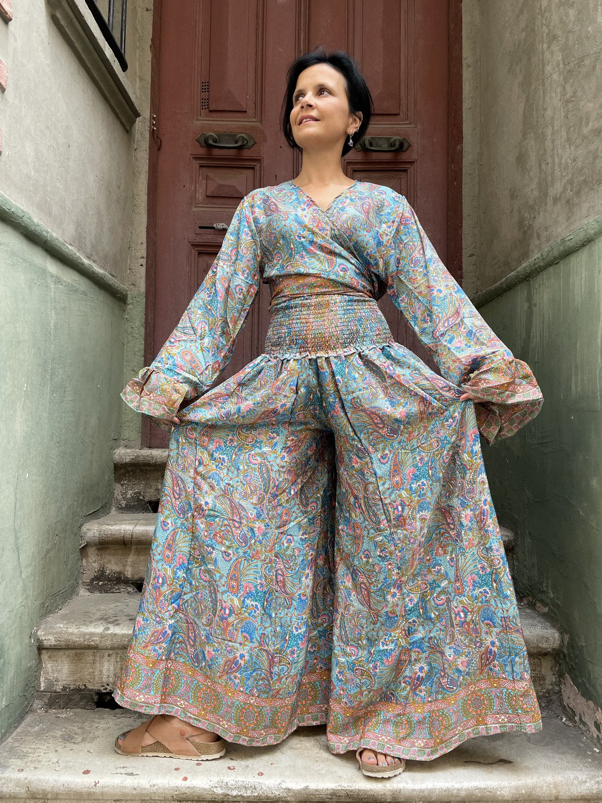 Bohem Nepal Mavi İpek Bolero Takımı