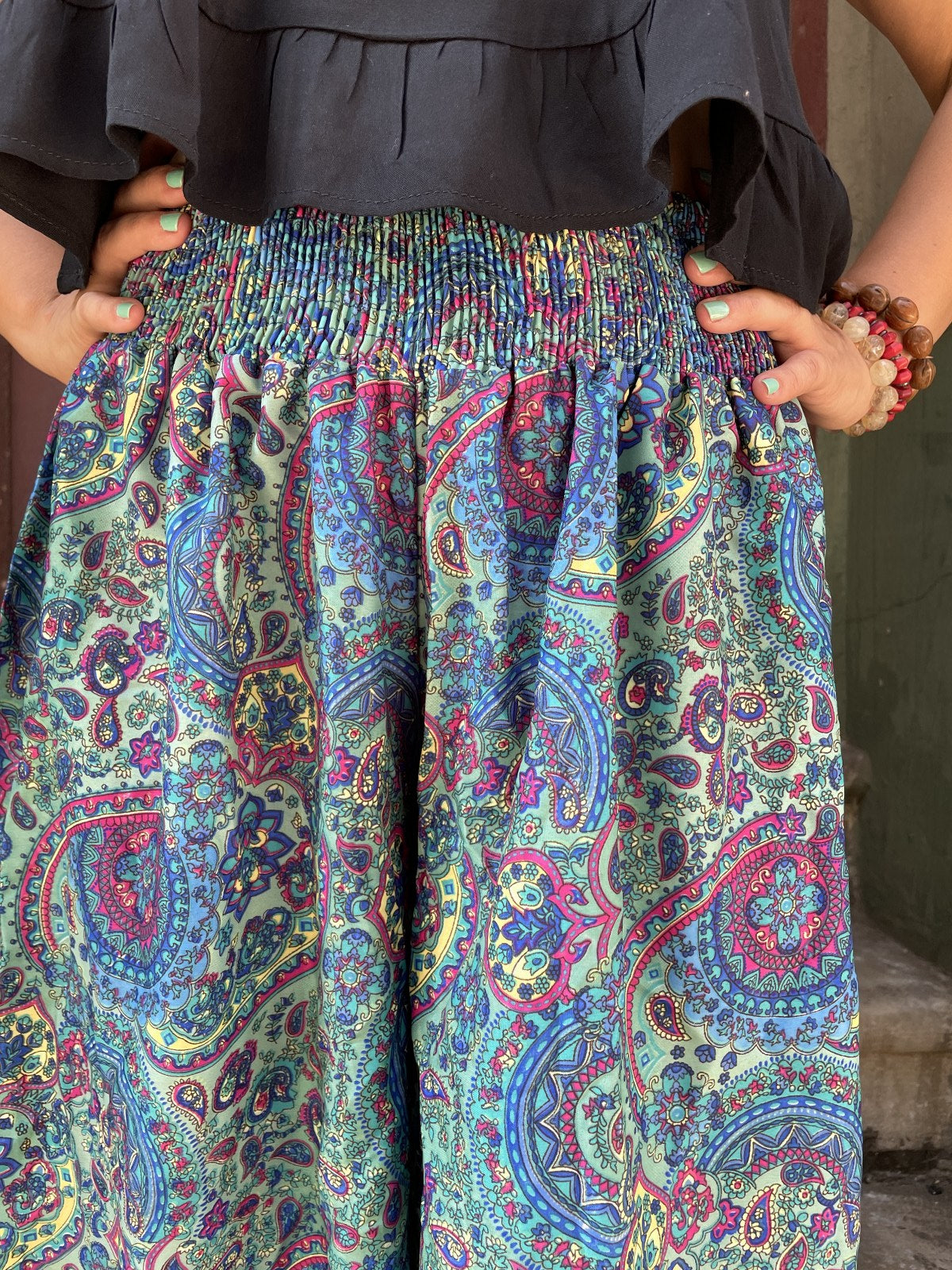 Bohem Nepal Mavi İpek Kadın Pantolon