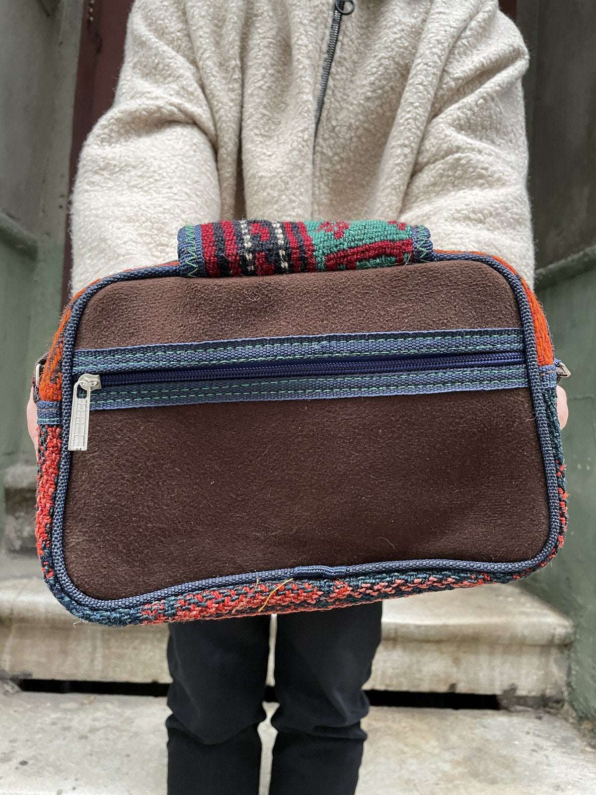 Bohem Mavi Kahve Kilim Yan Çanta