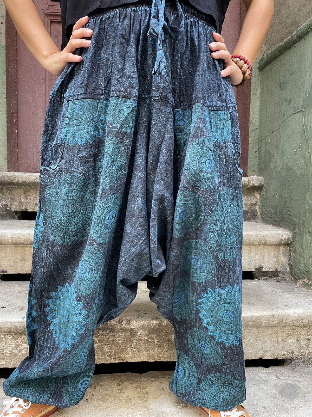 Unisex Nepal Mandala Desenli Bol Kadın Şalvar Pantolon