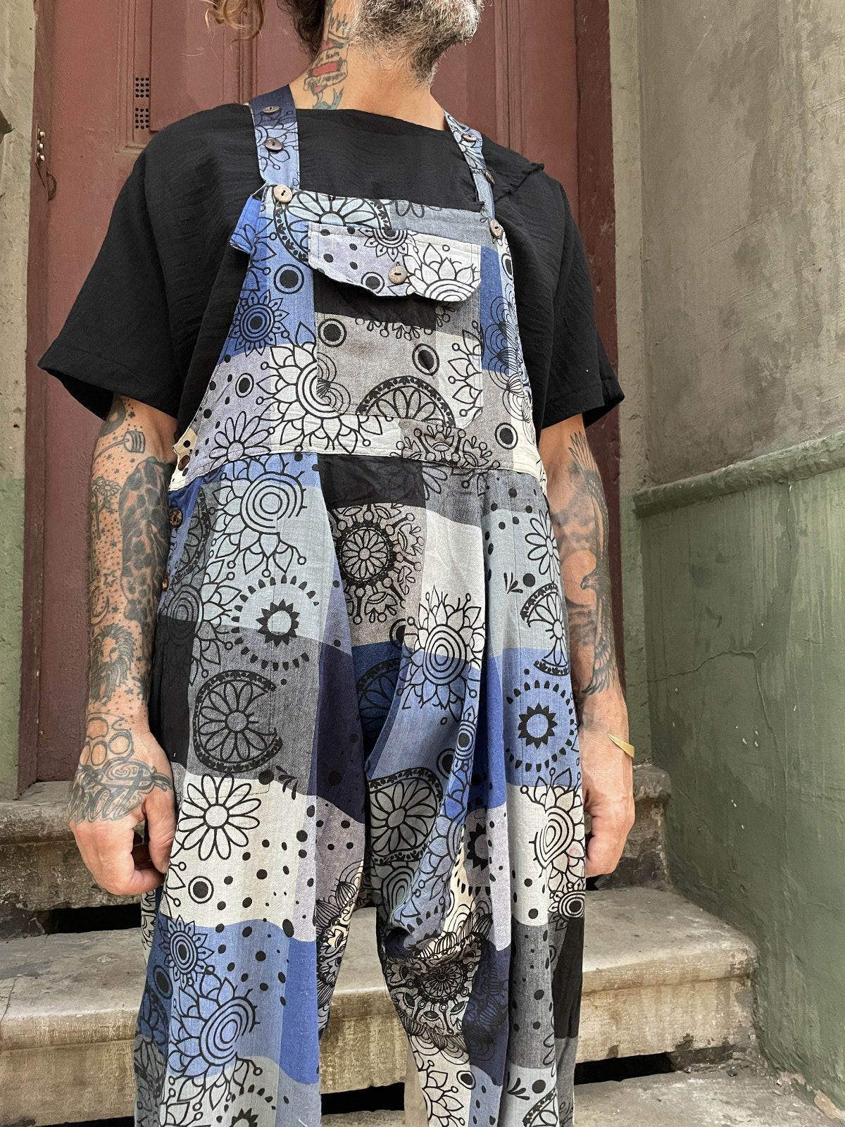 Unisex Bohem Nepal Patchwork Mavi Gri Mandala Tulum