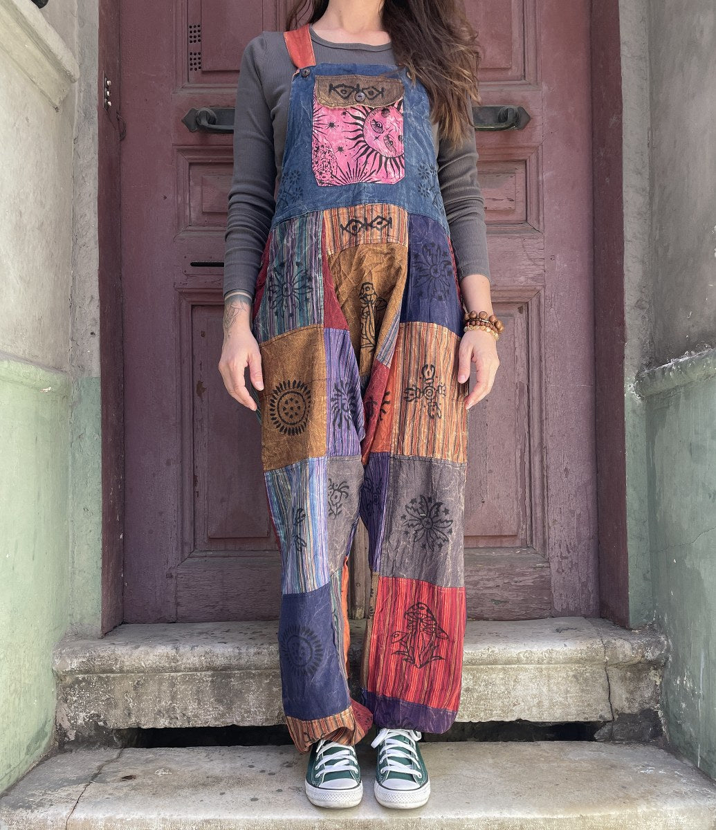 Bohem Mavi Yeşil Nepal Patchwork Tulum