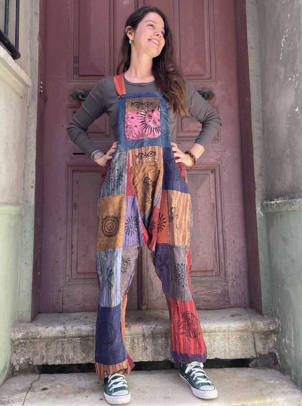 Bohem Mavi Yeşil Nepal Patchwork Tulum