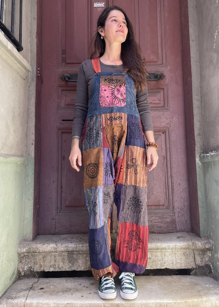 Bohem Mavi Yeşil Nepal Patchwork Tulum