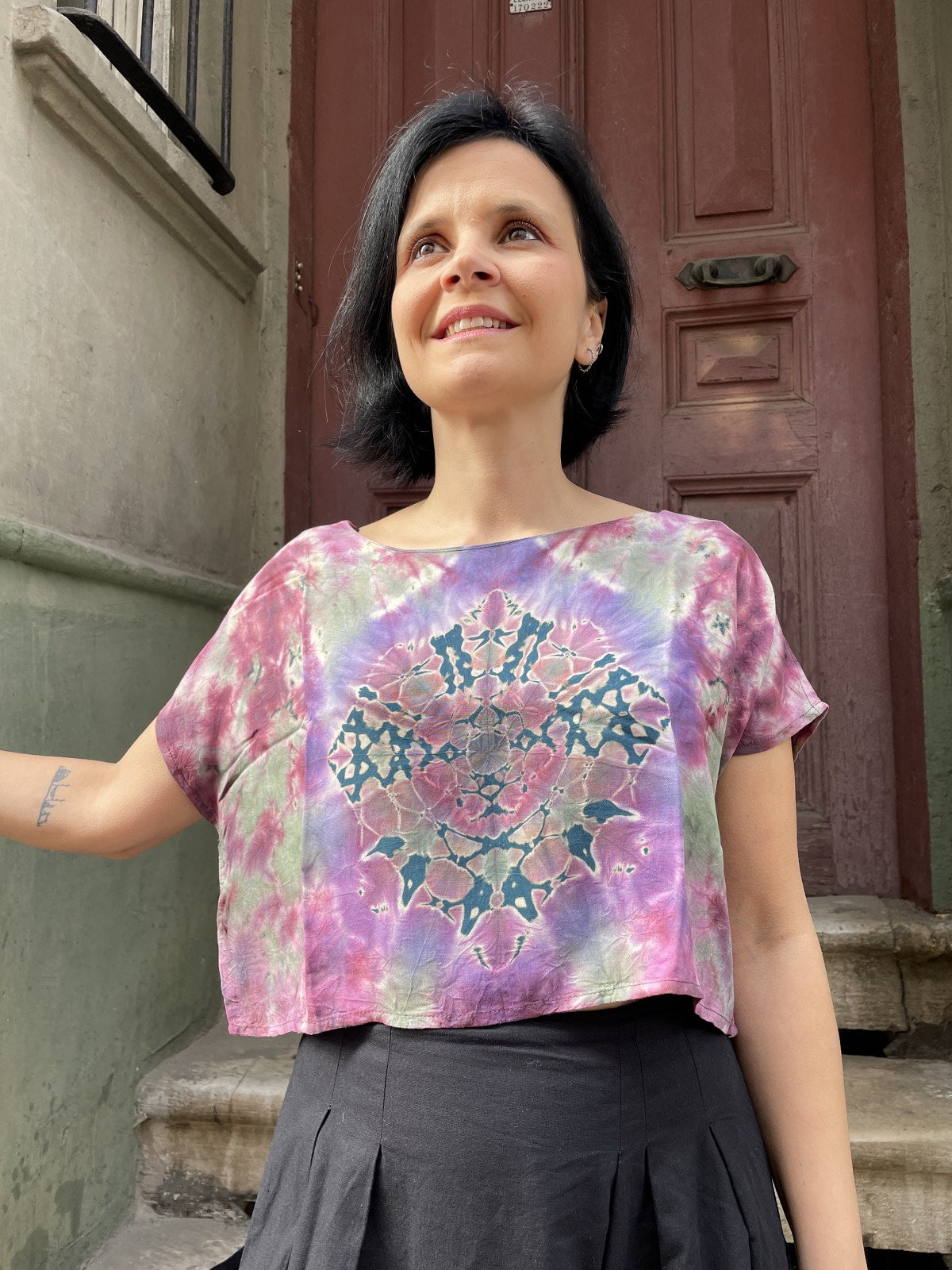 Tasarım Mor Kadın Crop Batik Bluz