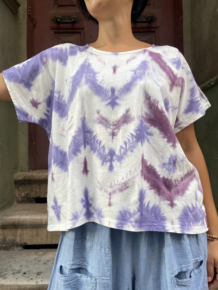 Bohem Mor Batik Bluz Tişört – %100 Pamuk