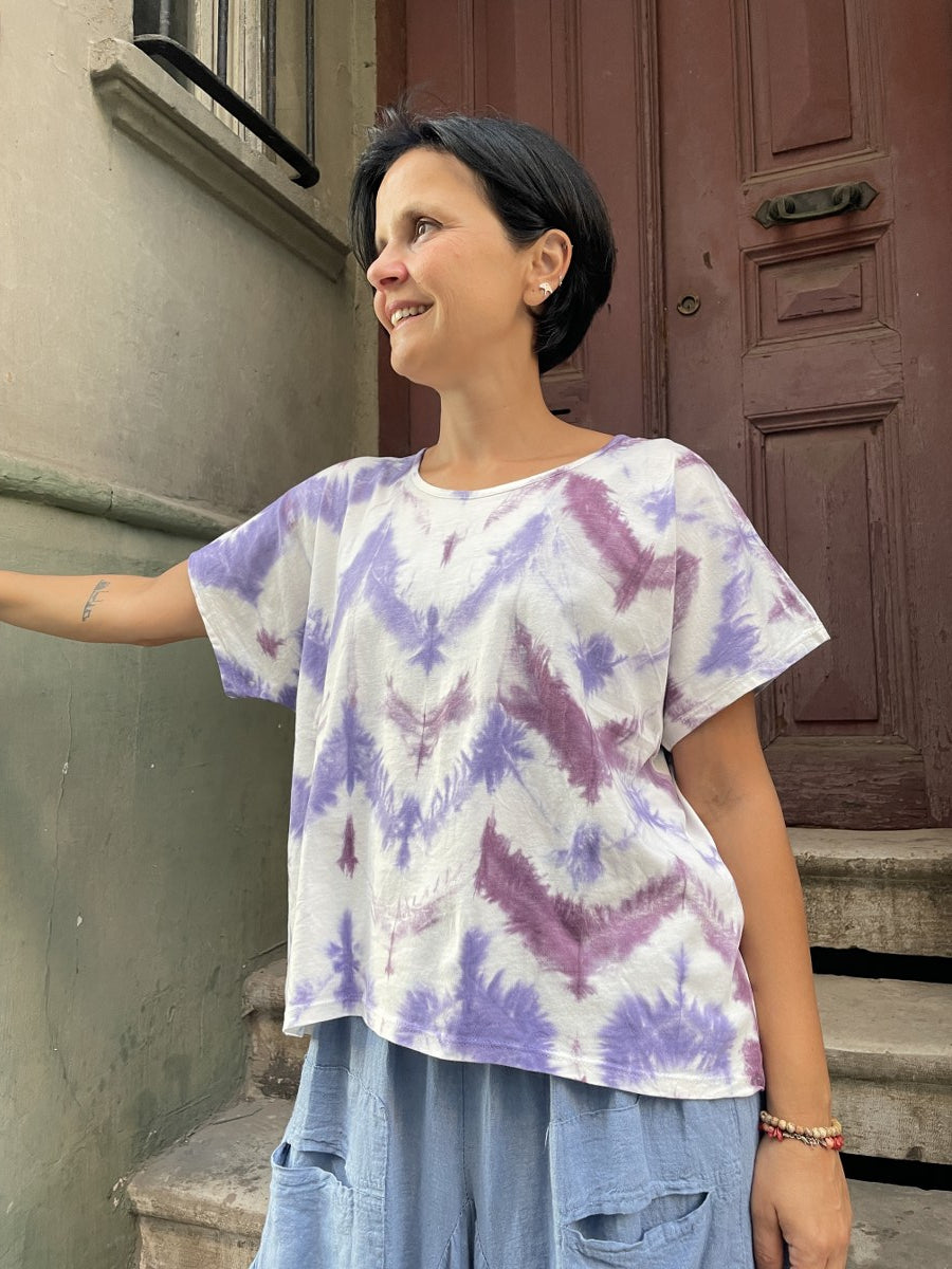 Bohem Mor Batik Bluz Tişört – %100 Pamuk