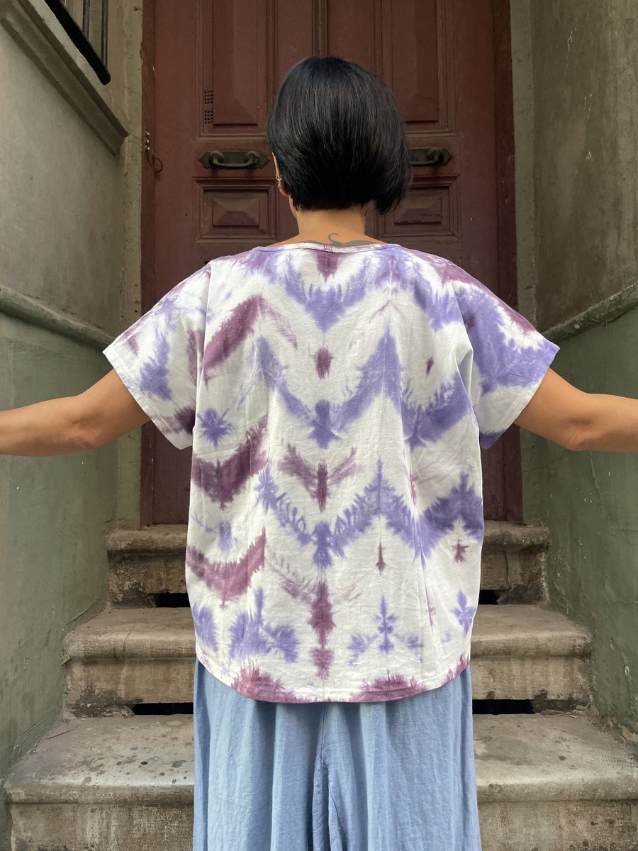 Bohem Mor Batik Bluz Tişört – %100 Pamuk