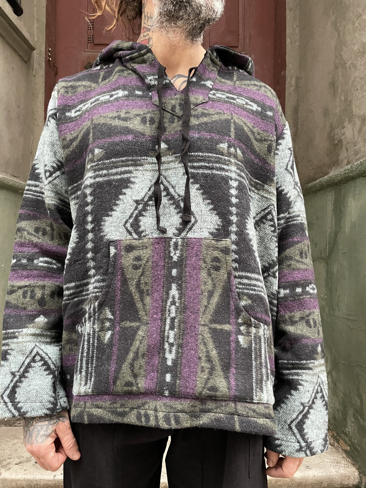 Unisex Etnik Desenli Kışlık Kapüşonlu Sweatshirt